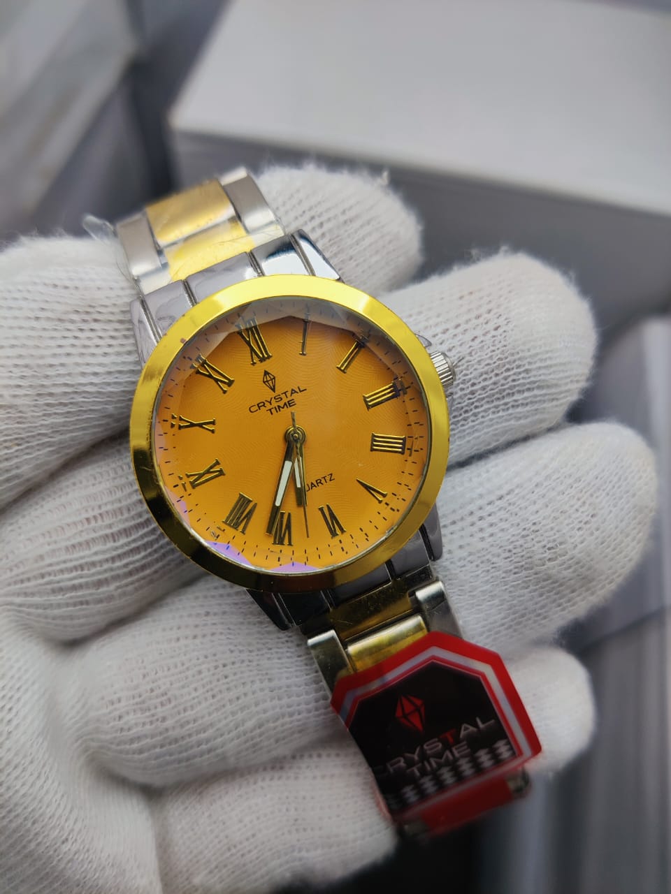 Crystal Time Men’s Luxury Stainless Steel Wrist Watch – Gold & Silver Two-Tone