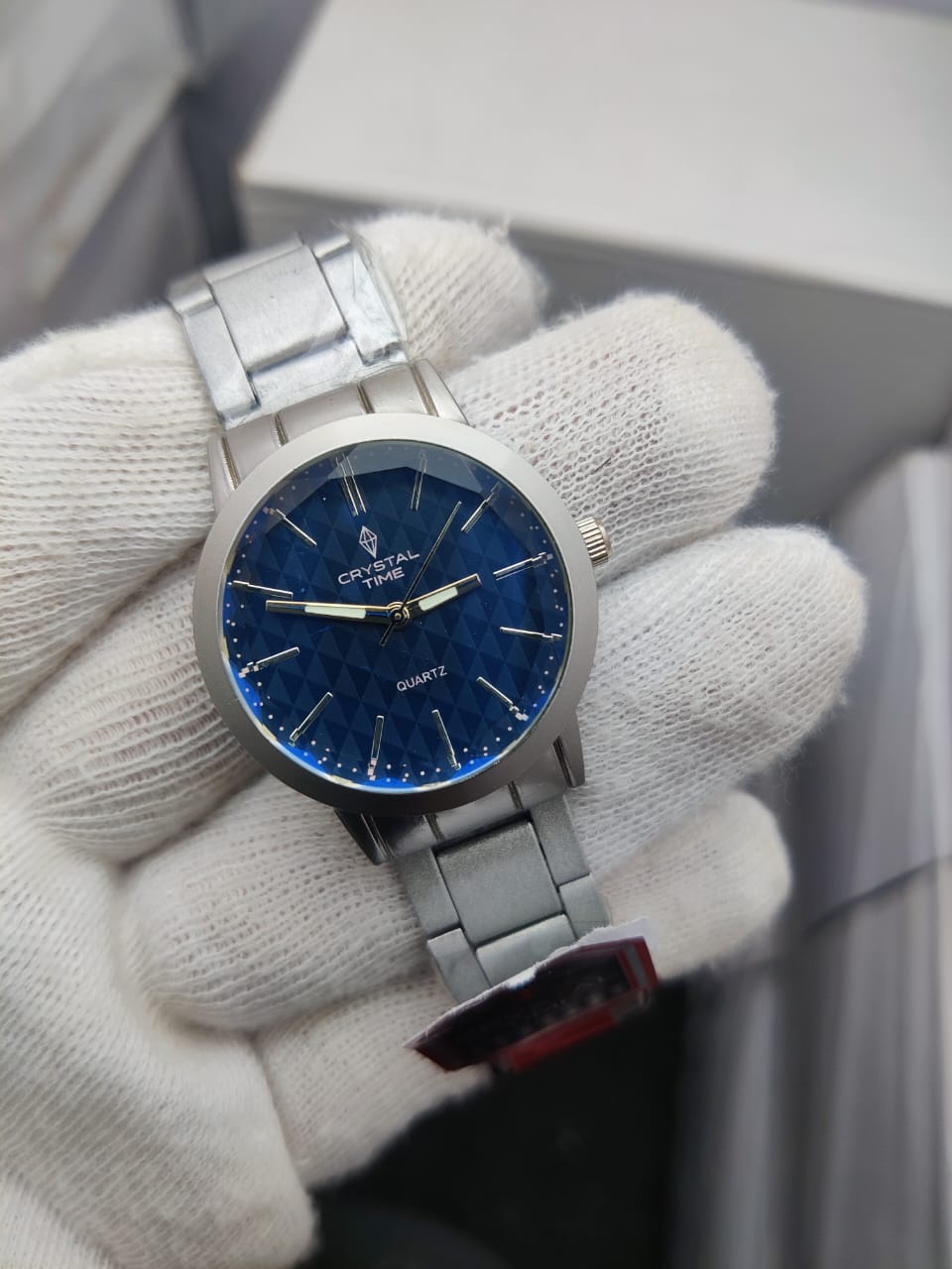 Crystal Time Men’s Luxury Stainless Steel Wrist Watch –Silver & Blue Two-Tone