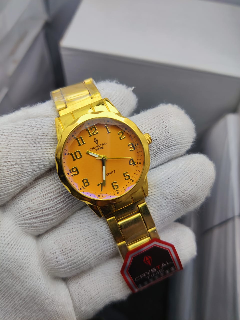 Crystal Time Men’s Luxury Stainless Steel Wrist Watch – Gold Tone