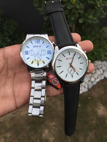 The Ultimate Duo: 2-Piece Luxury Watch Bundle (Silver Chain & Black Leather)