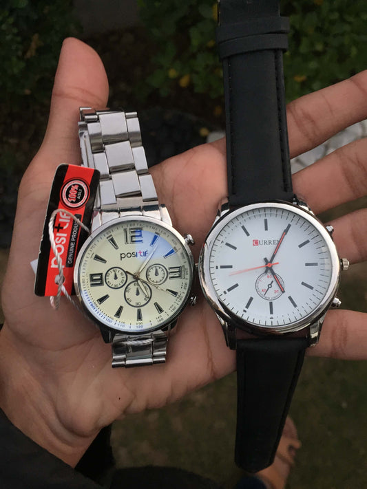 The Ultimate Duo: 2-Piece Luxury Watch Bundle (Silver Chain & Black Leather)