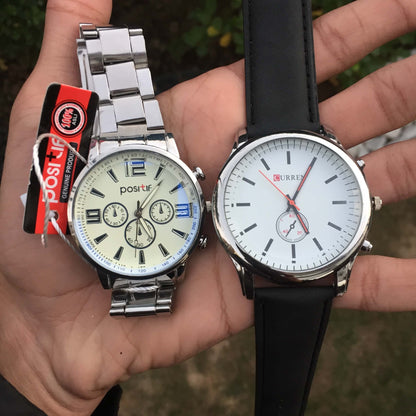 The Ultimate Duo: 2-Piece Luxury Watch Bundle (Silver Chain & Black Leather)