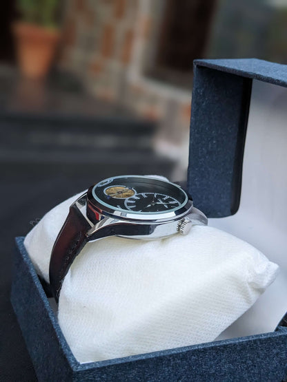 Executive Tourbillon Style Watch | Open Heart Mechanism | Premium Leather Strap