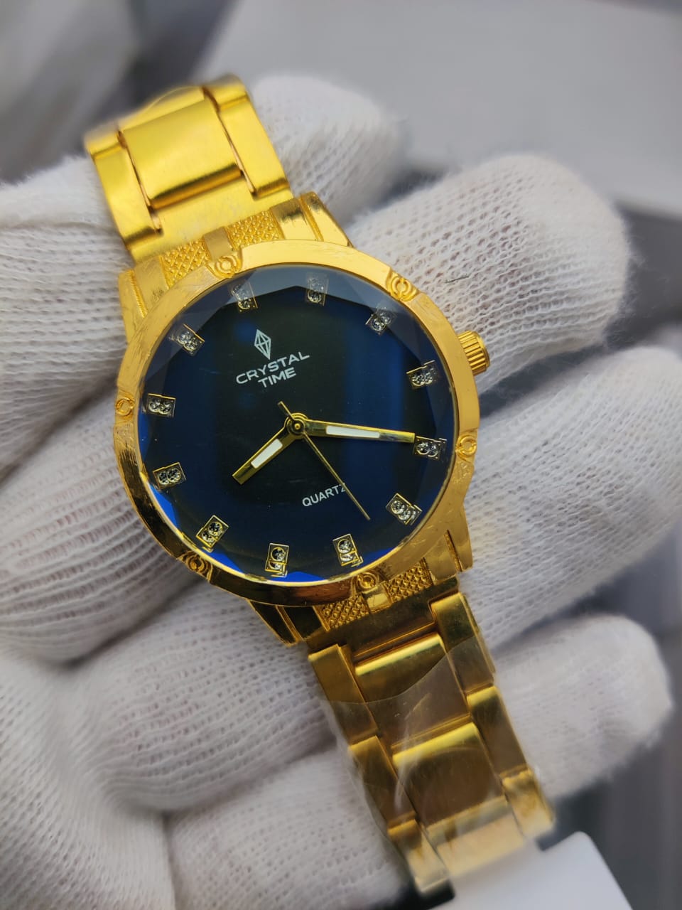 Crystal Time Men’s Luxury Stainless Steel Wrist Watch – Gold &;Blue Two-Tone