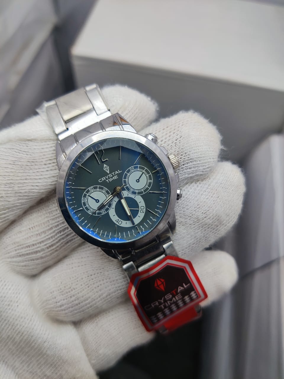 Crystal Time Men’s Luxury Stainless Steel Wrist Watch – Silver&blue  Two-Tone