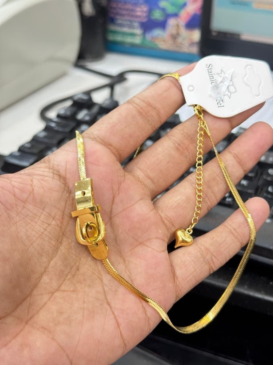 Stain less steel neck chain.